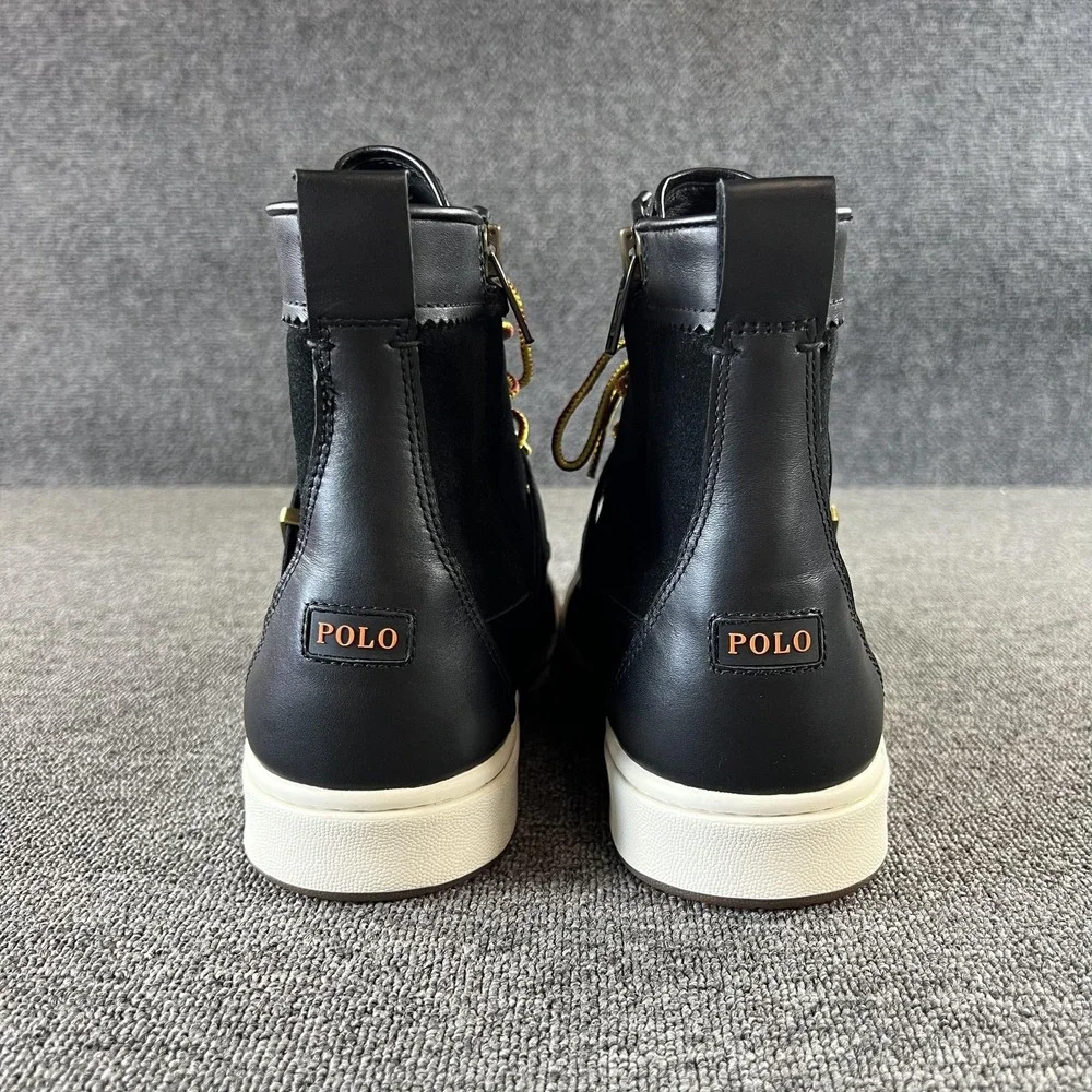Polo Ralph Lauren Boots Mens 11 Black Leather SNKR Ranger Strap Lace Up Ankle